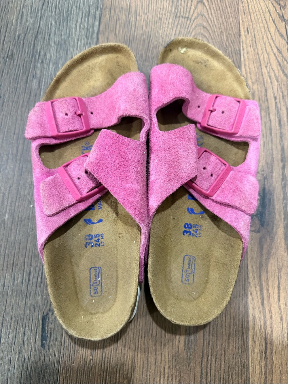 Pink Suede Double-Buckle Sandals